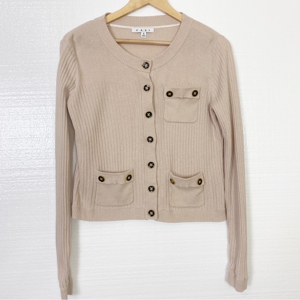 Cabi Cardigan Sweater Cream Work Professional Beige Pockets Buttons Size  small